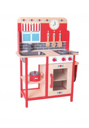Dřevěná dětská kuchyňka červená
